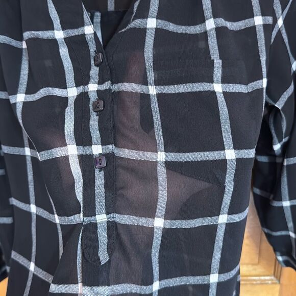 Live 4 Truth Black White Plaid Semi Sheer Blouse Women’s US Small - Picture 3 of 8